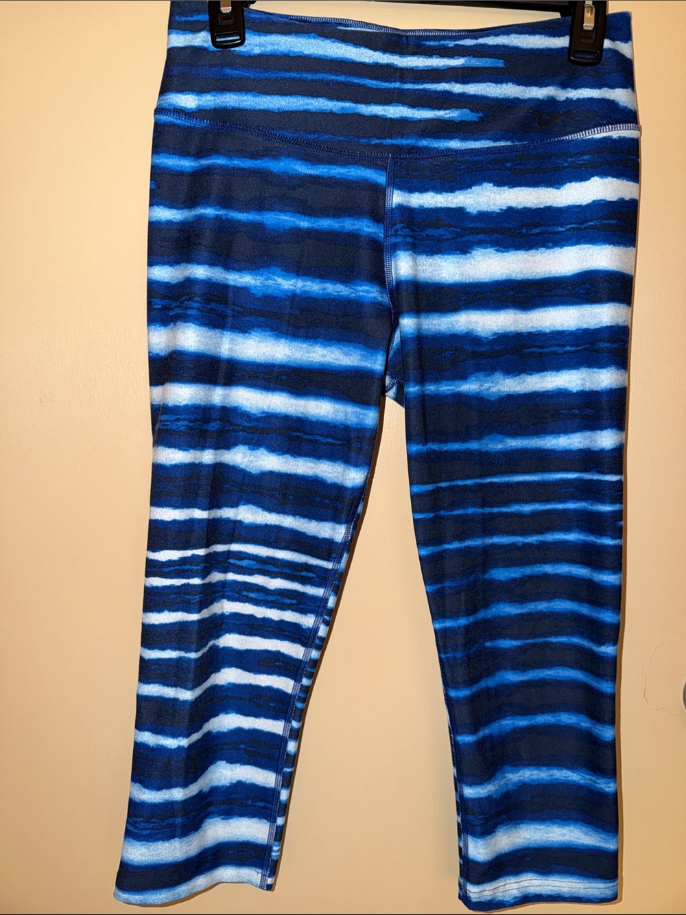 Nike Blue & White Striped Capri Leggings
